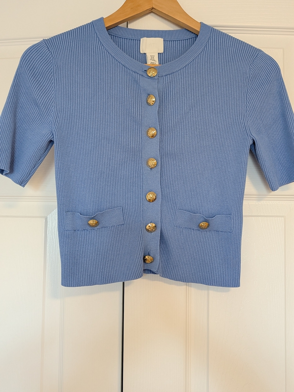 H&M Light Blue Ribbed Short-Sleeve Button Cardigan - Picture 6 of 8